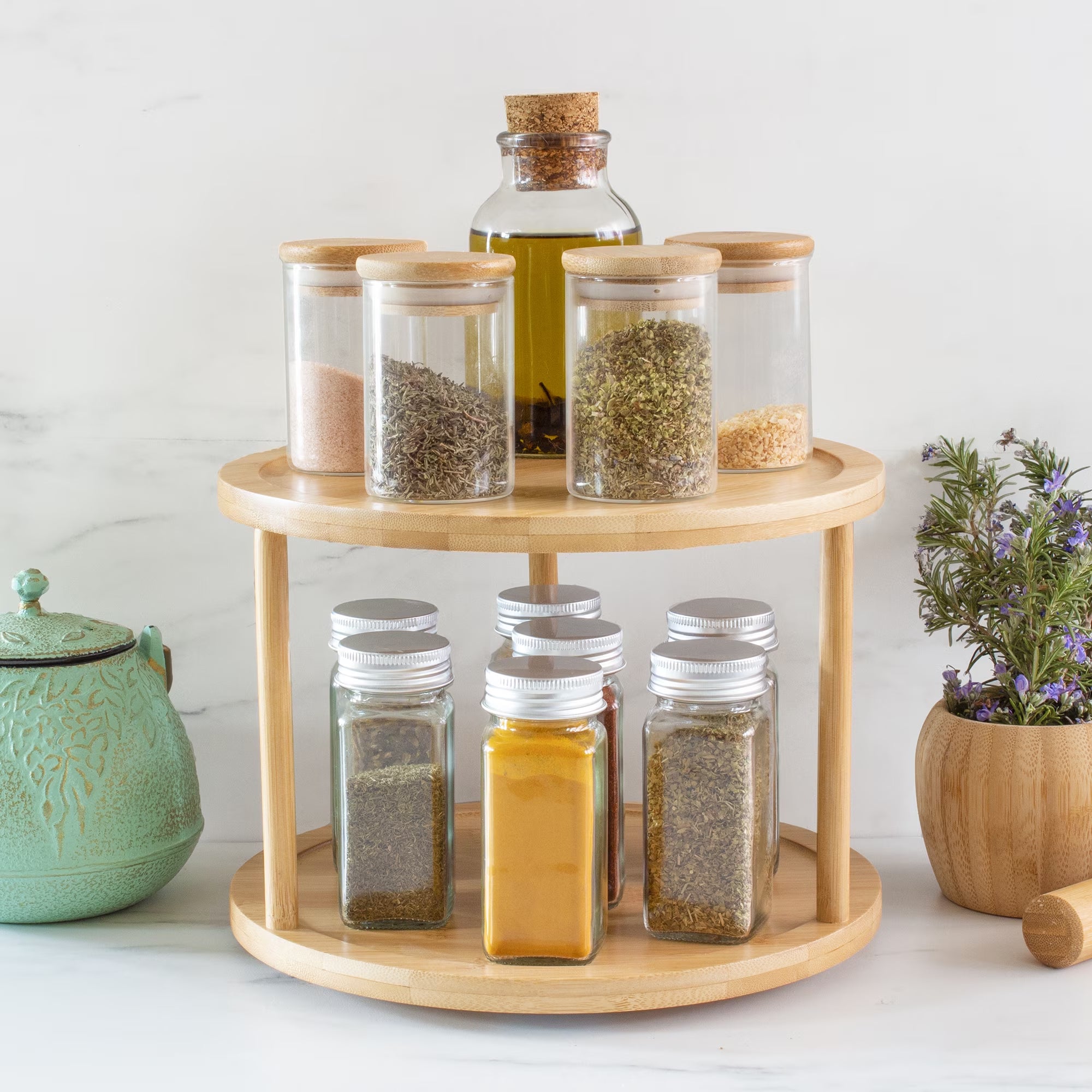 Two-Tier Bamboo 10" Lazy Susan Turntable for Cabinets, Countertop, Panty or Table
