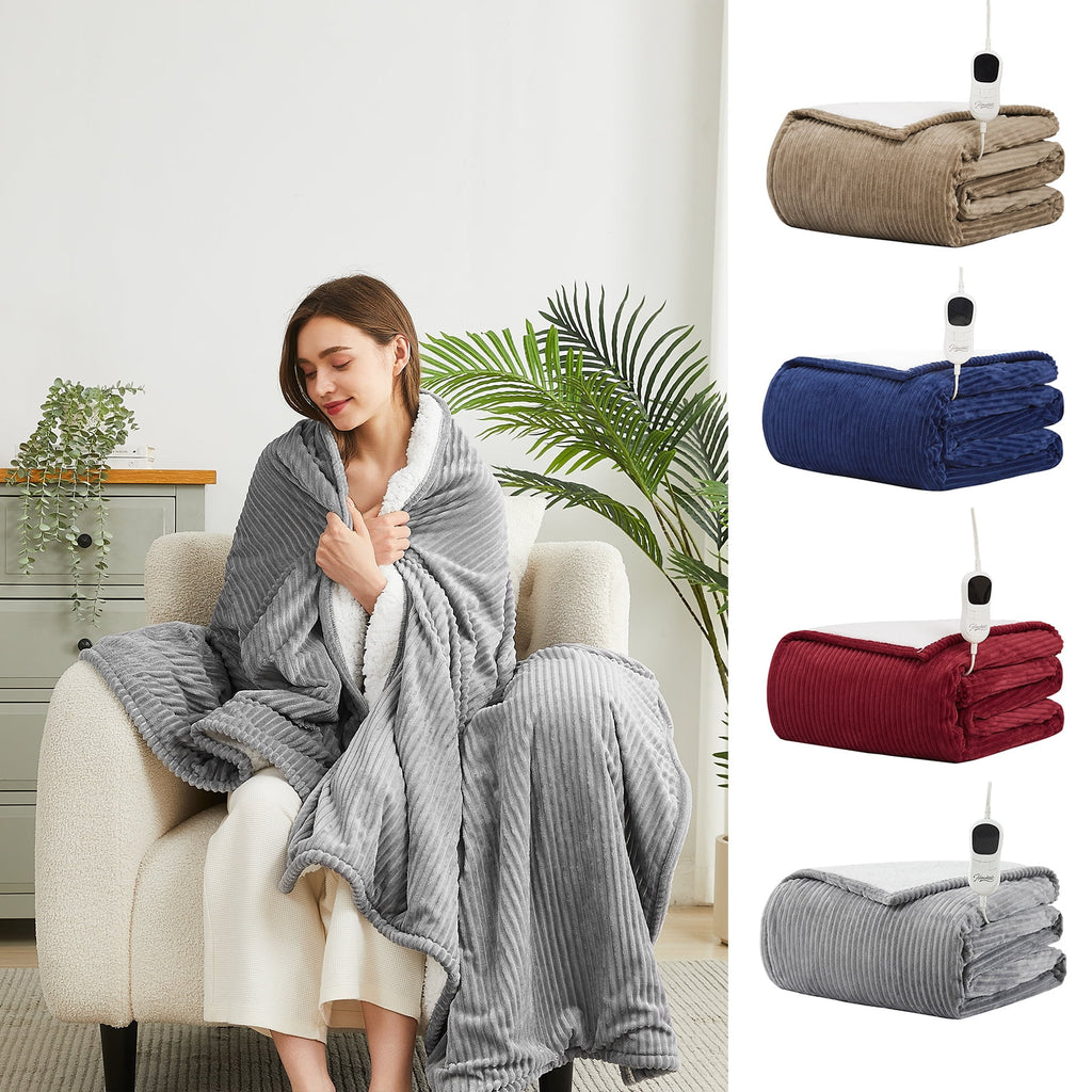 Electric Heated Throw Blanket, Flannel & Sherpa Cozy Soft Electric Throw with 5 Heat Settings & 4 Hours Auto -Off, 62X84 Inch, Grey