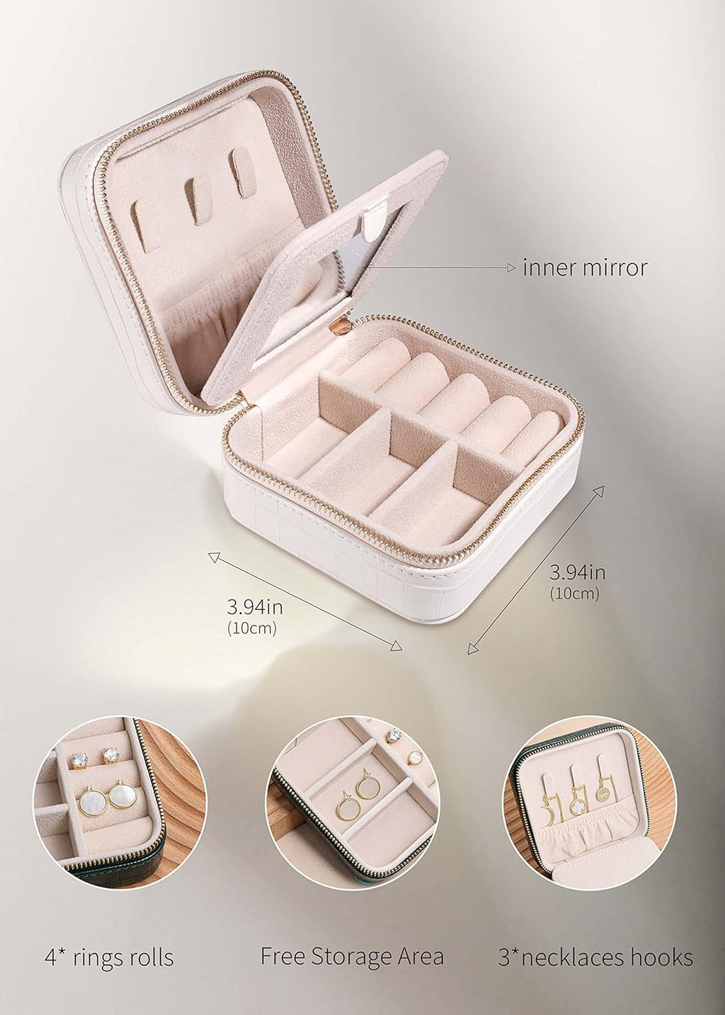 Travel Jewelry Organizer Travel Jewelry Boxes for Women Small Jewelry Travel Case Box Portable Travel Jewelry Case Travel Case Mini Jewelry (10_Pattern_Crocodile_White)