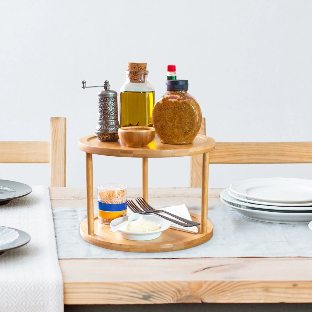 Two-Tier Bamboo 10" Lazy Susan Turntable for Cabinets, Countertop, Panty or Table