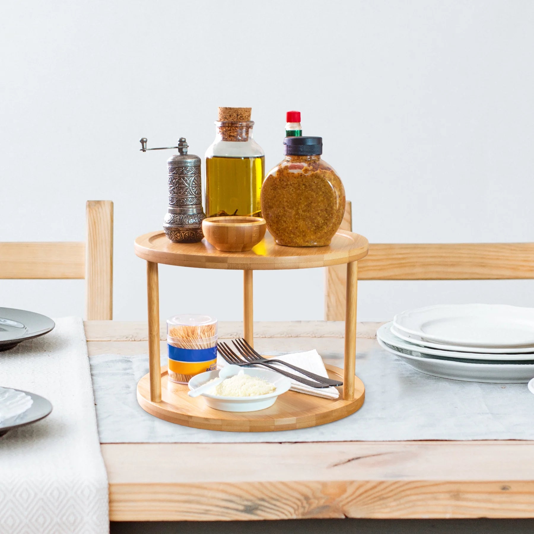 Two-Tier Bamboo 10" Lazy Susan Turntable for Cabinets, Countertop, Panty or Table