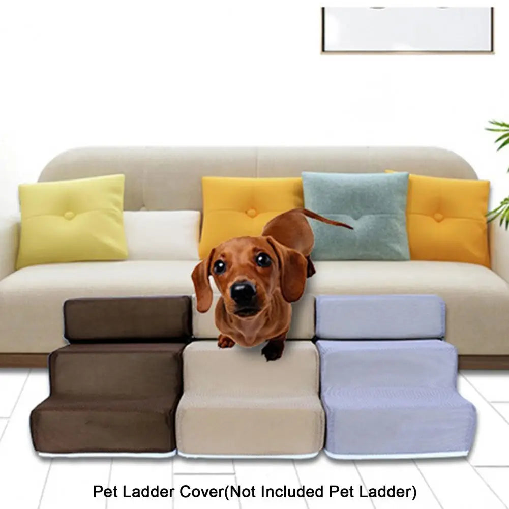 Pet Ladder Cover 3 Steps Stairs for Small Dog Cat Pet Ramp Ladder Anti-Slip Detachable Comfortable Faux Leather Dogs Bed Stairs