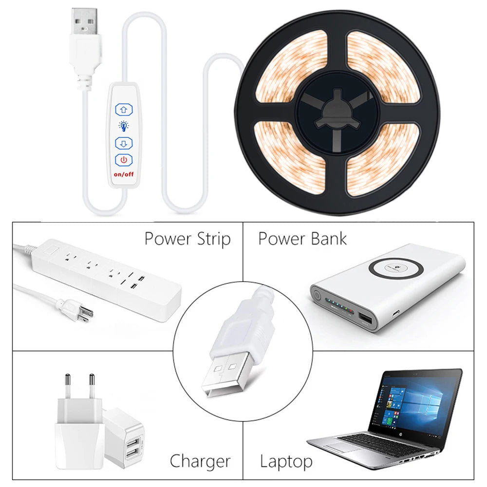 USB 5V COB Led Strip Dimmable LED Strip Lights 320 Leds/M Self-Adhesive Flexible Led Ribbon for Kitchen Cabinet Mirror Bedroom
