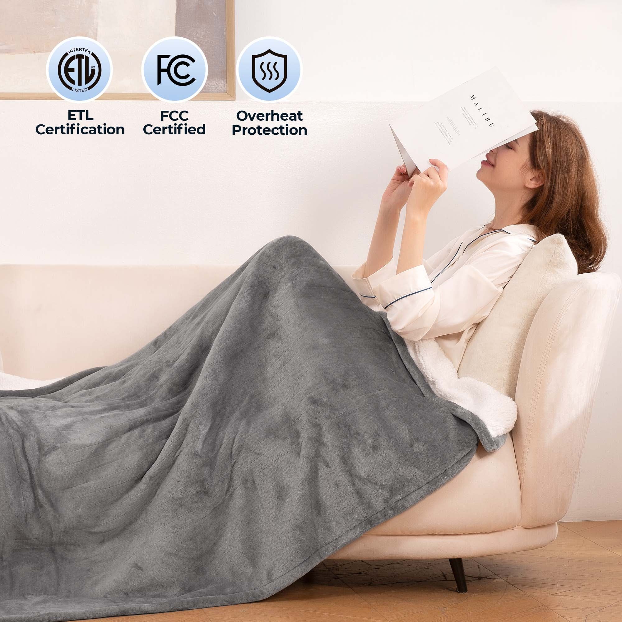 50" X 60" Electric Heated Blanket Throw Upgraded Heating Wire with 4 Hour Auto off and 6 Heat Levels Machine Washable