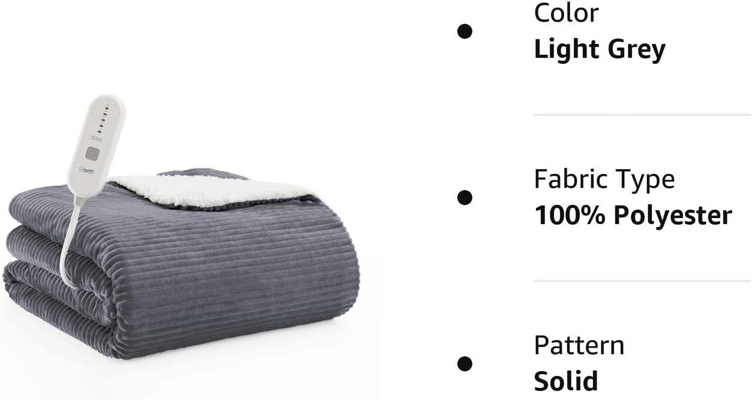 Electric Heated Throw Blanket, Flannel & Sherpa Cozy Soft Electric Throw with 5 Heat Settings & 4 Hours Auto -Off, 62X84 Inch, Grey