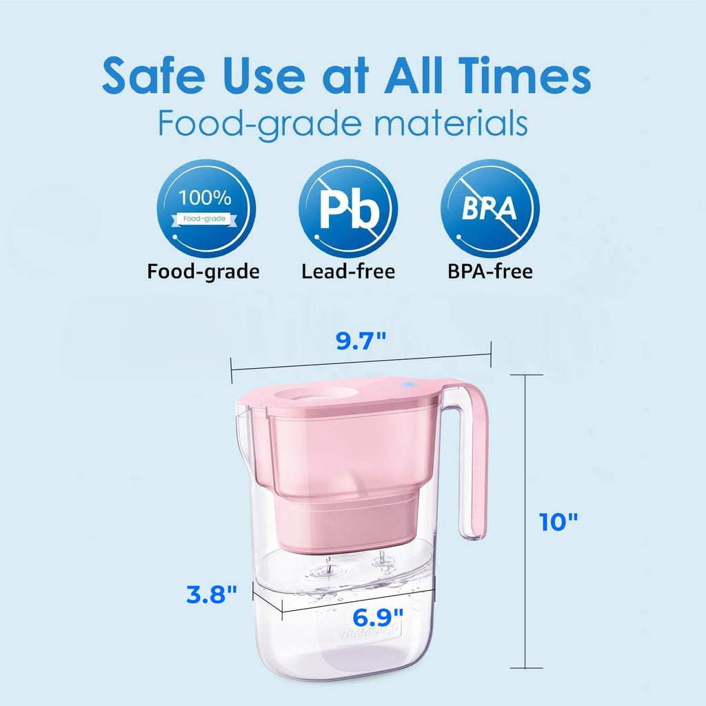 PT-05P Water Filter Pitcher, 7-Cup Capacity, NSF Certified, 5X Longer Filter Life, up to 200 Gallons, for Fridge, Countertop, and Gift Giving, Reduces PFOA/PFOS, Chlorine, Pink
