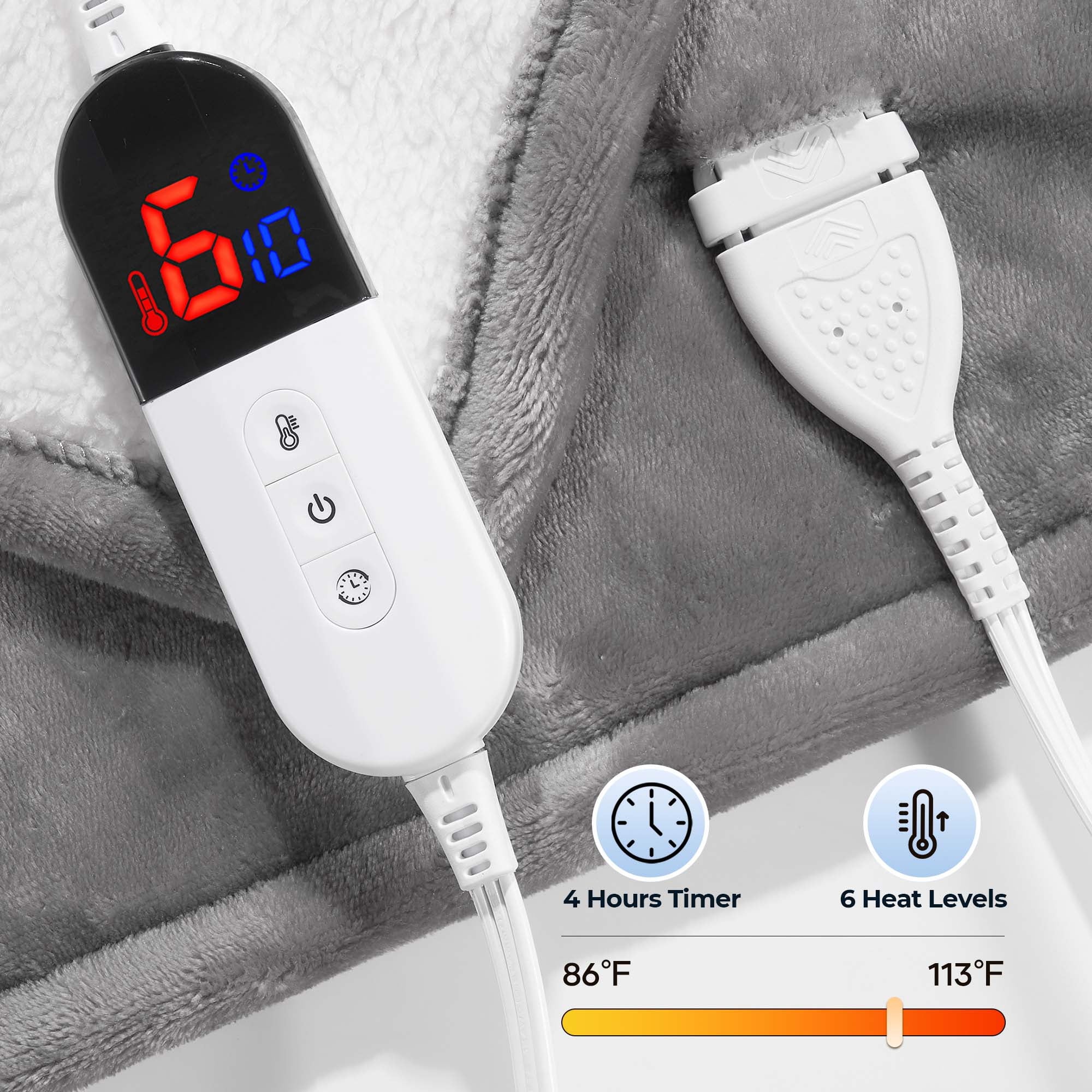 50" X 60" Electric Heated Blanket Throw Upgraded Heating Wire with 4 Hour Auto off and 6 Heat Levels Machine Washable