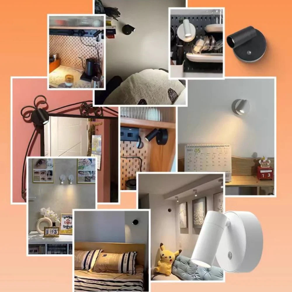 New Wireless LED Lights, Bedside Charging Wall Lights, Wiring Free, Hole Free, Bedroom Reading Lights, Office Lights