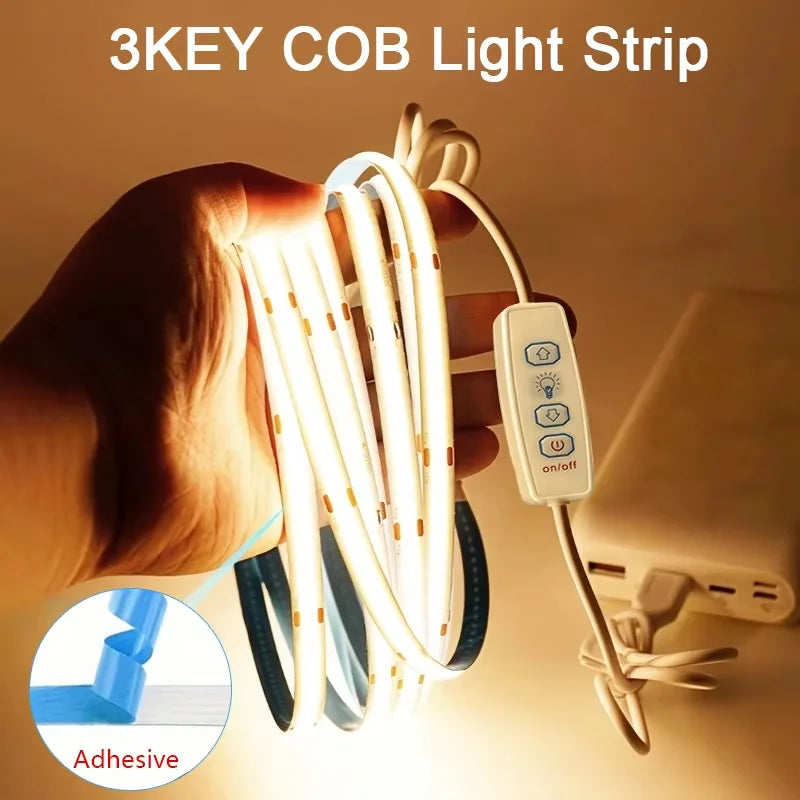 USB 5V COB Led Strip Dimmable LED Strip Lights 320 Leds/M Self-Adhesive Flexible Led Ribbon for Kitchen Cabinet Mirror Bedroom