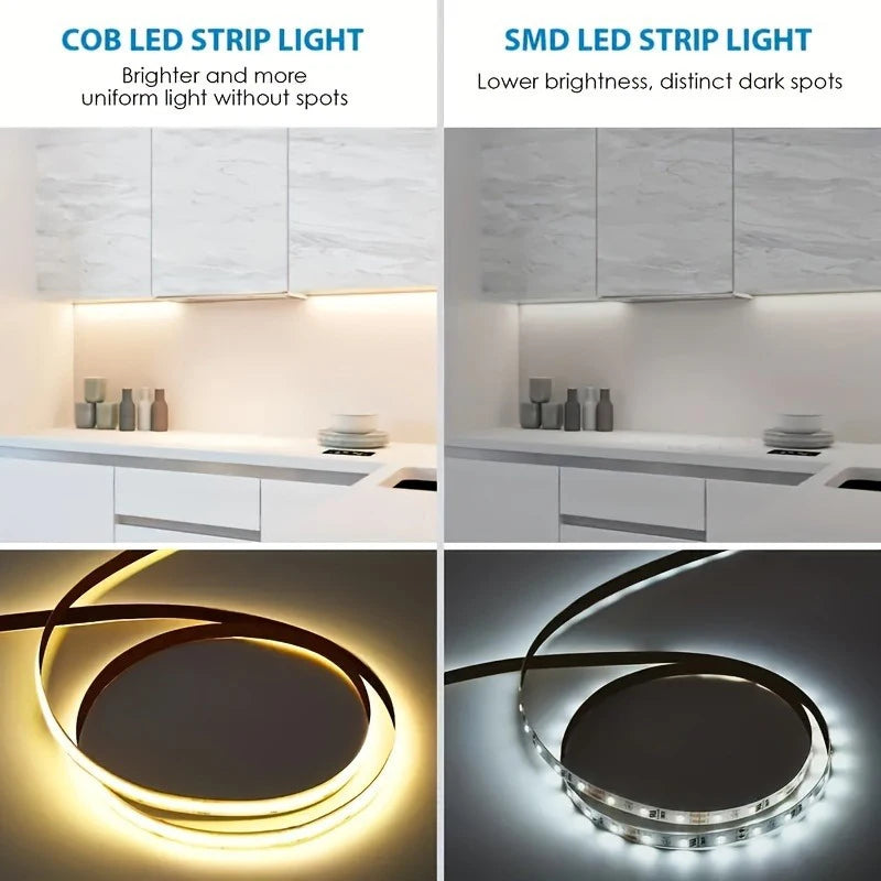 USB 5V COB Led Strip Dimmable LED Strip Lights 320 Leds/M Self-Adhesive Flexible Led Ribbon for Kitchen Cabinet Mirror Bedroom