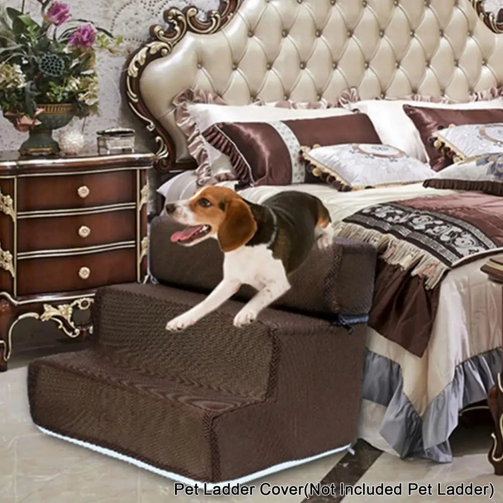 Pet Ladder Cover 3 Steps Stairs for Small Dog Cat Pet Ramp Ladder Anti-Slip Detachable Comfortable Faux Leather Dogs Bed Stairs