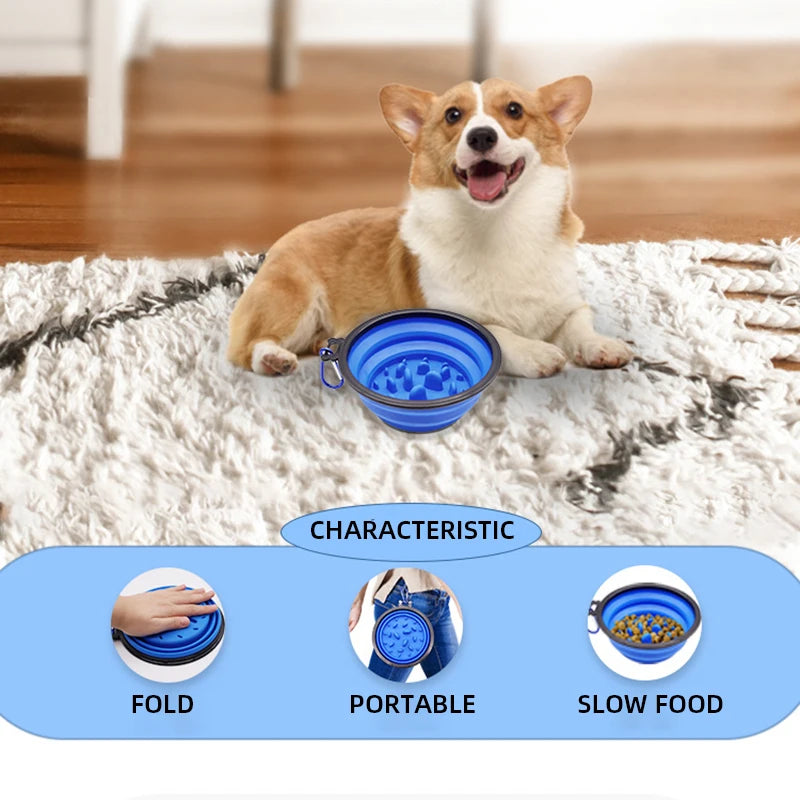 Pet Slow Food Bowl Dog and Cat Anti-Choking Feeder Outdoor Travel Portable Foldable TPE Bowls Anti-Gulping Feeding Pets Supplies