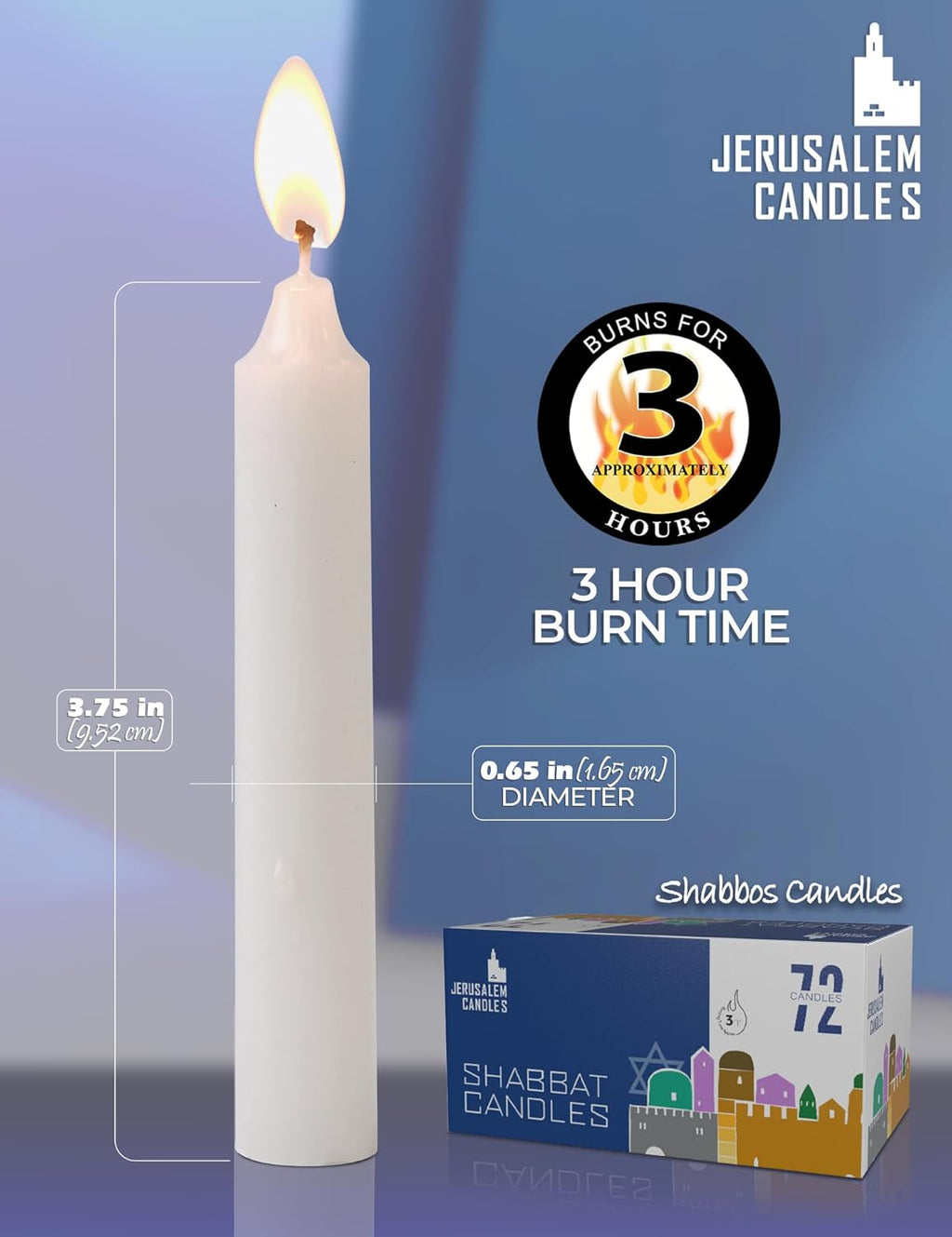 - Traditional Shabbos Candles - 3 Hour - 2-Pack X 72 Candles (144 Candles)