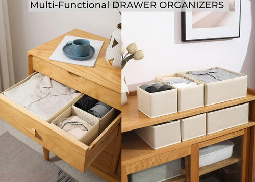 12 Pack Drawer Organizers, Drawer Dividers Storage Bins, Foldable Drawer Organizers for Clothing, Cloth Clothes Drawer Organizer for Underwear,Folded Clothes,Baby Clothing,Socks,Bra,Towels,Ties