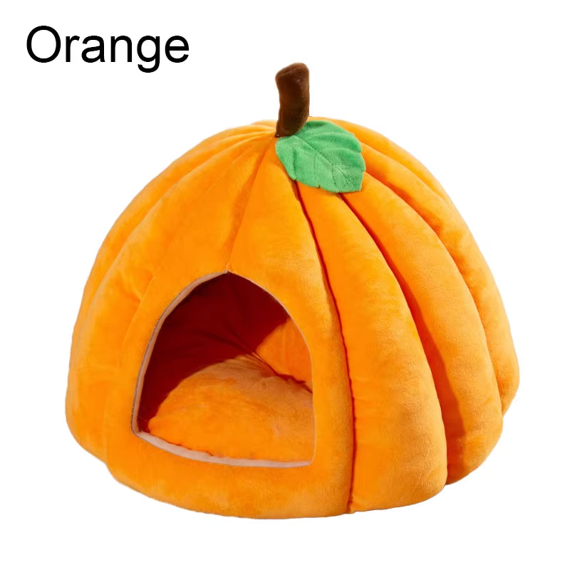 3D Pumpkin Pet House Semi-Enclosed Removable Bottom Non-Slip Soft PP Cotton Winter Cat House Tent for Pet Mat Washable Cave