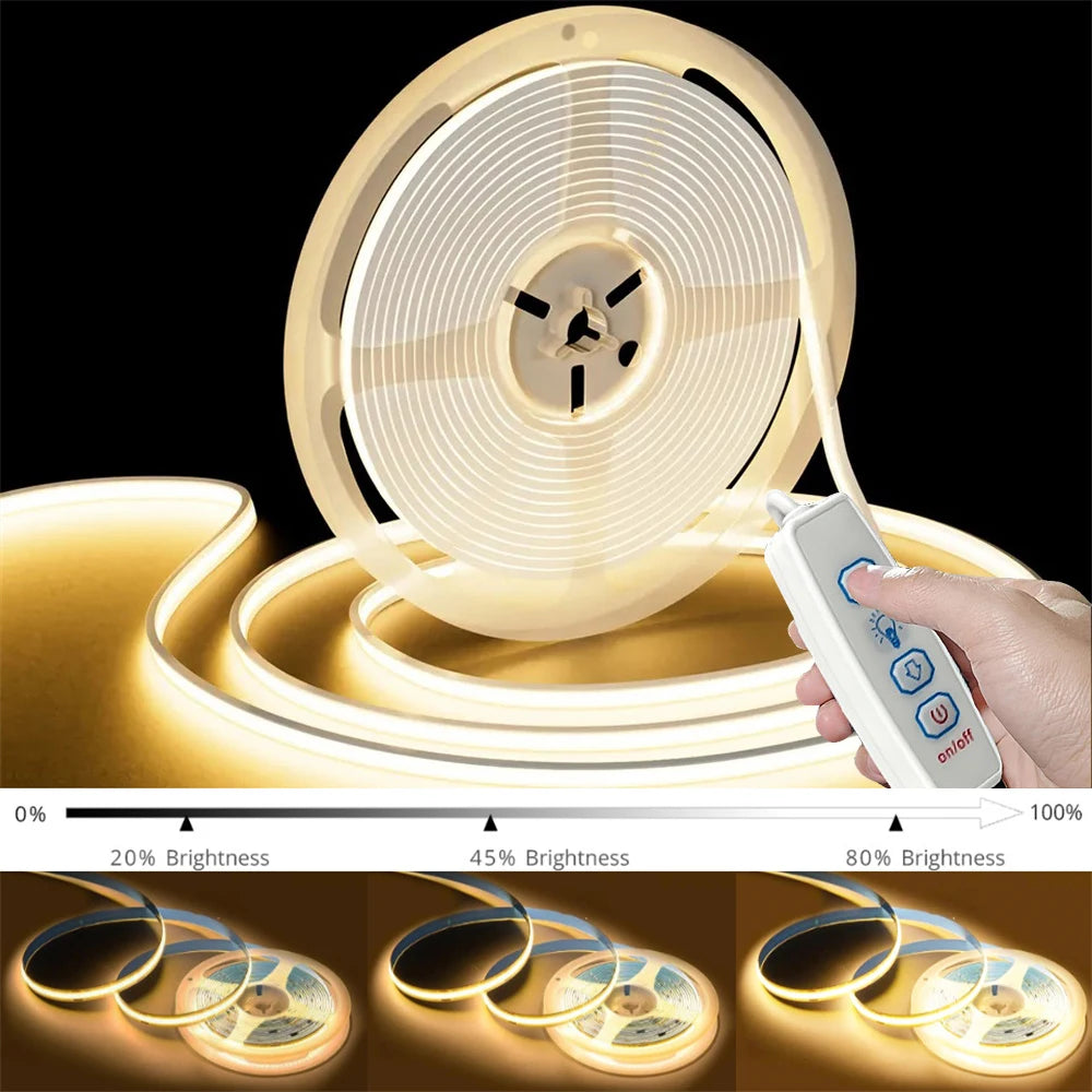 USB 5V COB Led Strip Dimmable LED Strip Lights 320 Leds/M Self-Adhesive Flexible Led Ribbon for Kitchen Cabinet Mirror Bedroom